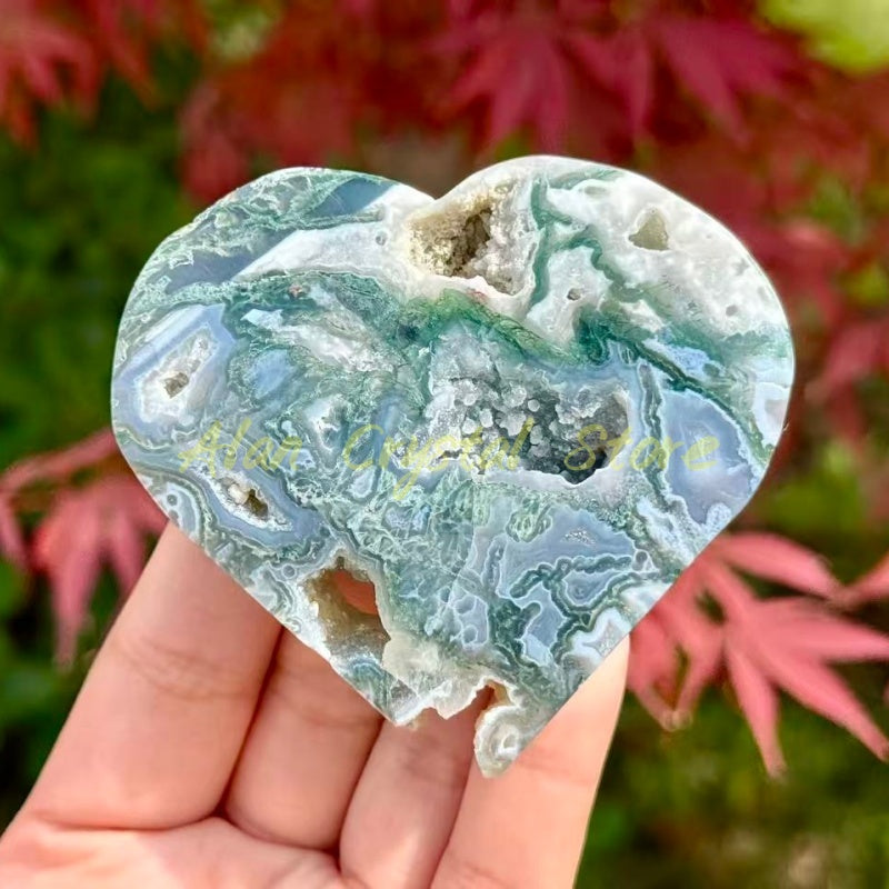 Natural Moss Agate Heart Carving.1PC