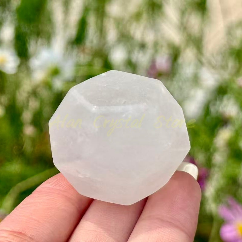 Clear Quartz Polyhedra Dice Carving