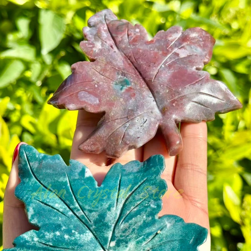 Ocean Jasper Maple Leaf Carving