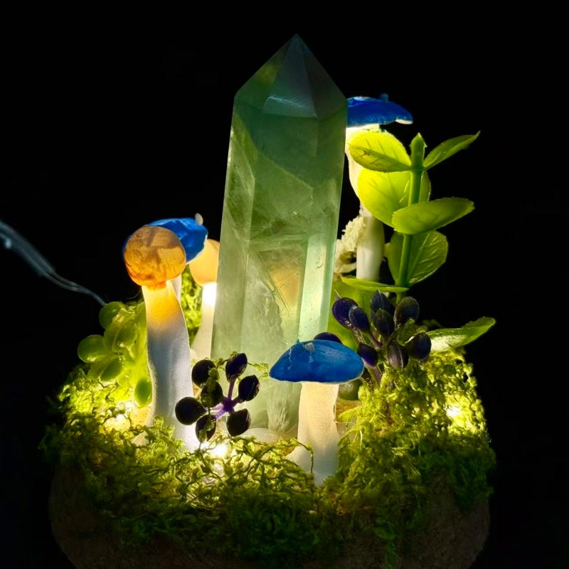 Natural Green Fluorite Obelisk Night Light.Handmade Mushroom Lamp.