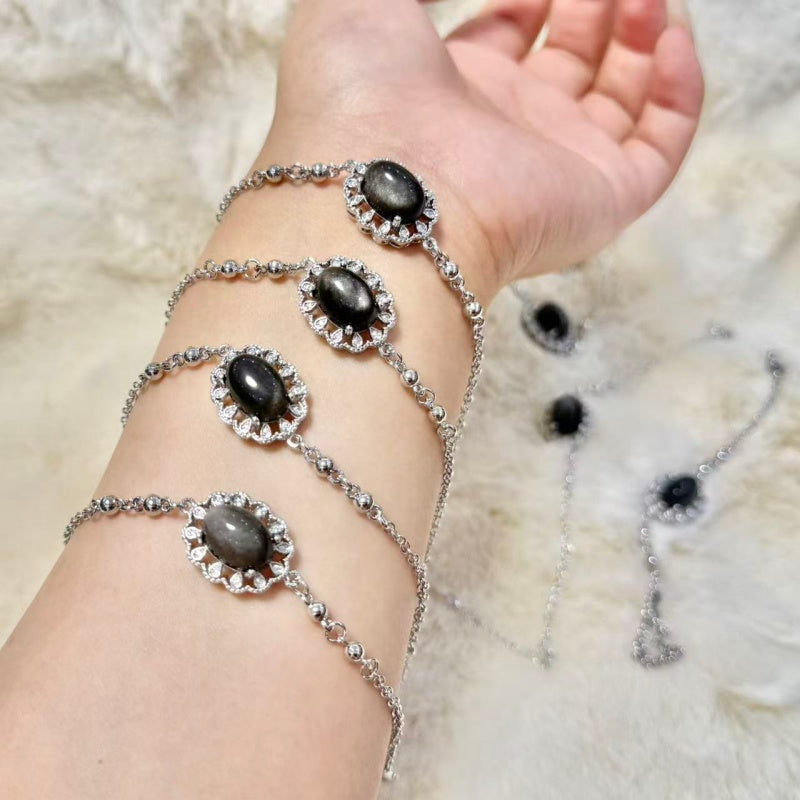 Natural Silver Obsidian Bracelet.