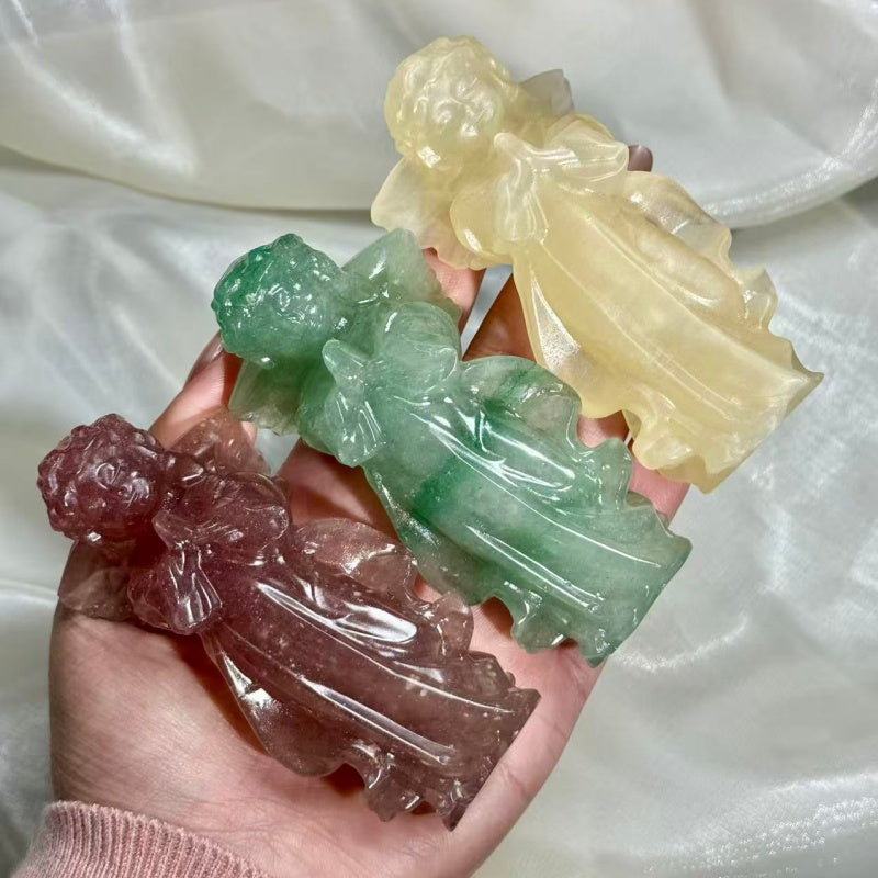 4" Natural Quartz Crystal Hand Carved Angle.1PC