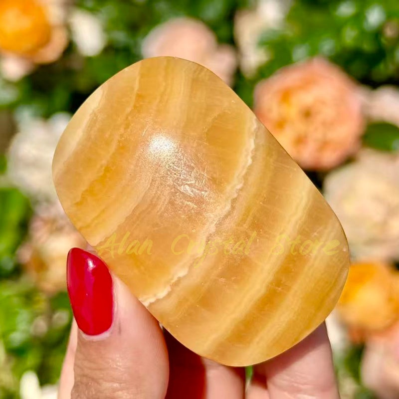 Honey Calcite Palm Stone