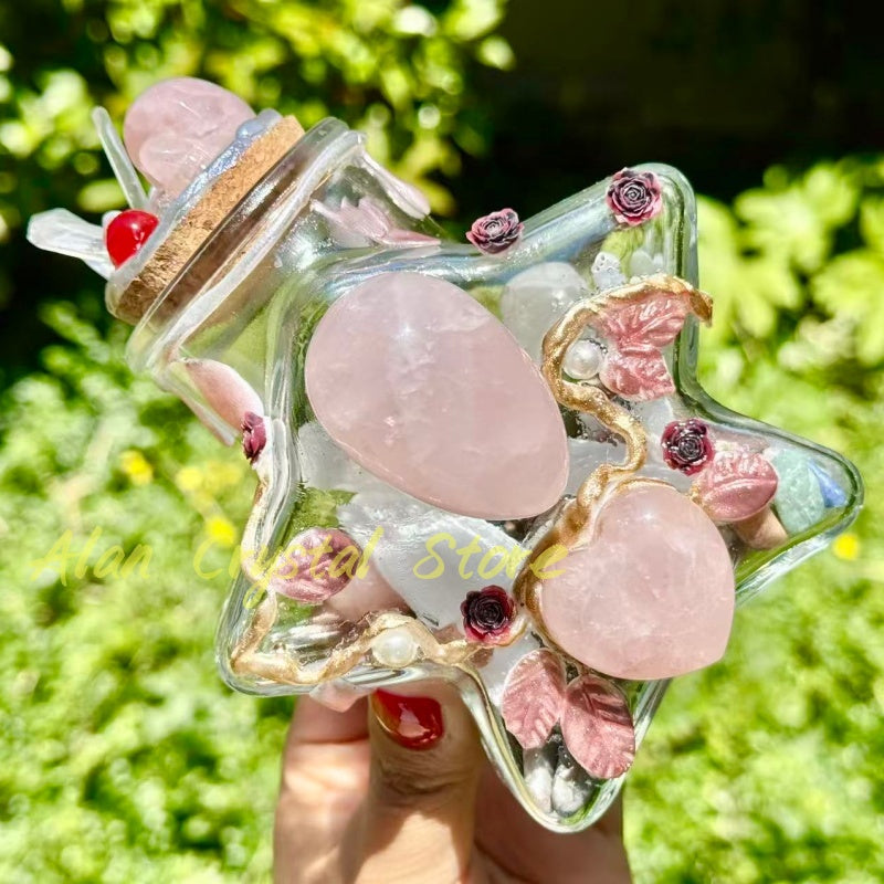 Natural Rose Quartz Heart Magic Bottle.Handmade Crystal Gift.