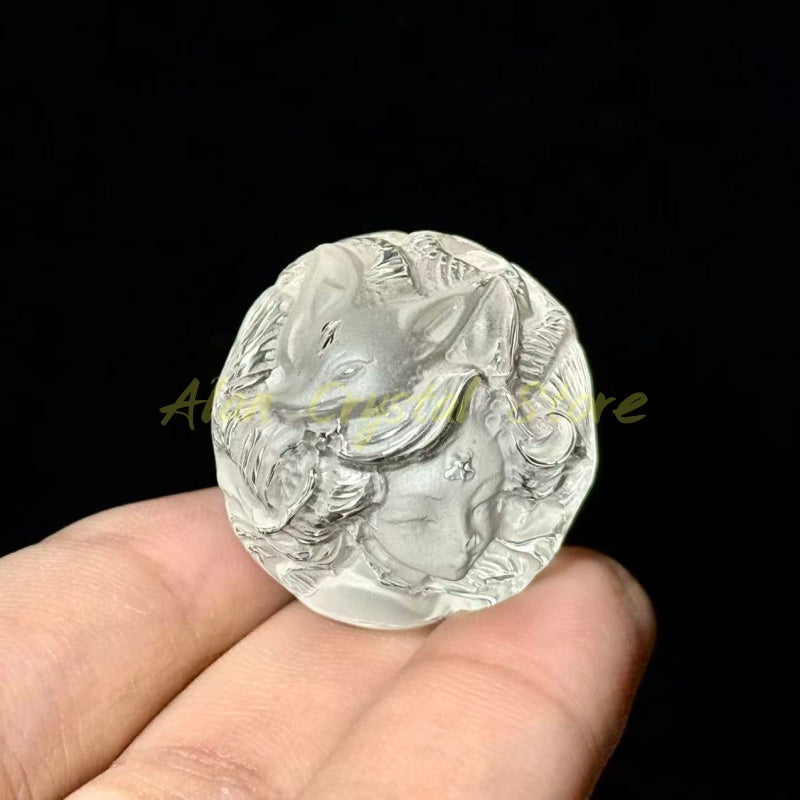 Natural Clear Quartz Spirit Fox Ball,High Quality Clear Quartz.