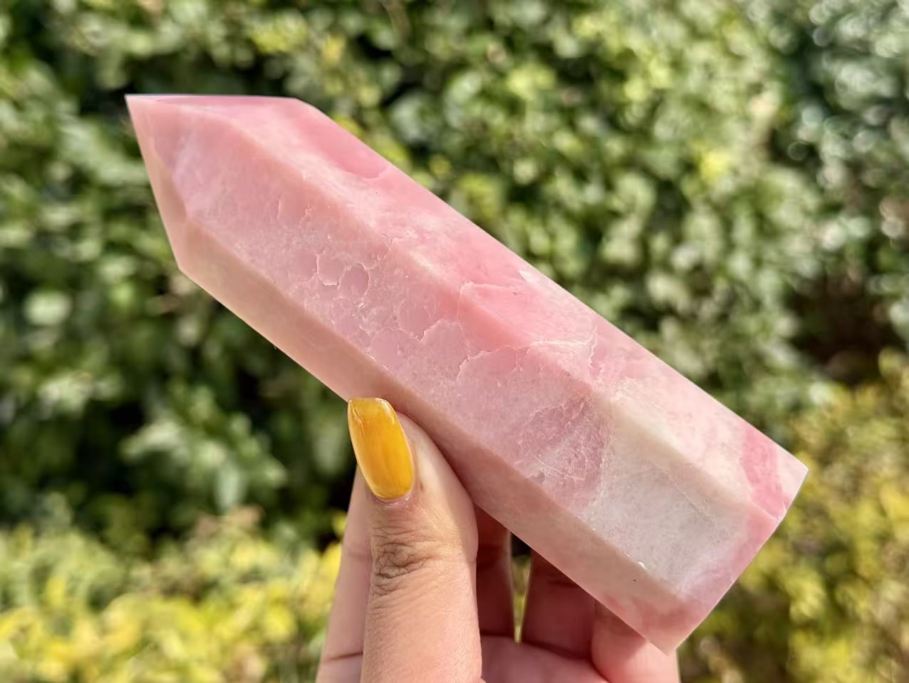 Natural Pink Opal Tower,Hand Carved Obelisk.1PC