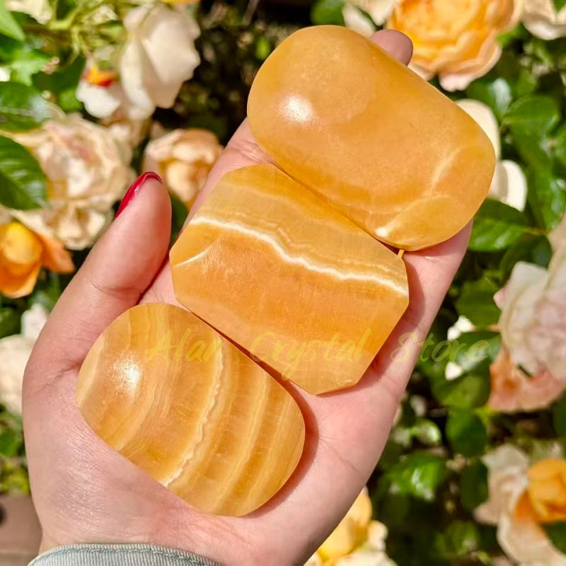 Honey Calcite Palm Stone