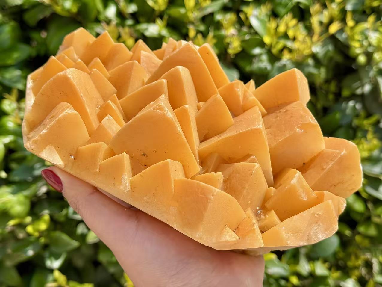Large Natural Orange Calcite Crystal Cluster, Rare Geometric Calcite Mineral Specimen, Raw Crystal Home Decor