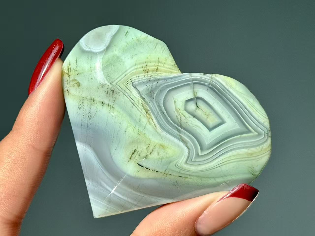 Green Agate Hand Carved Heart.Agate Geode Heart.