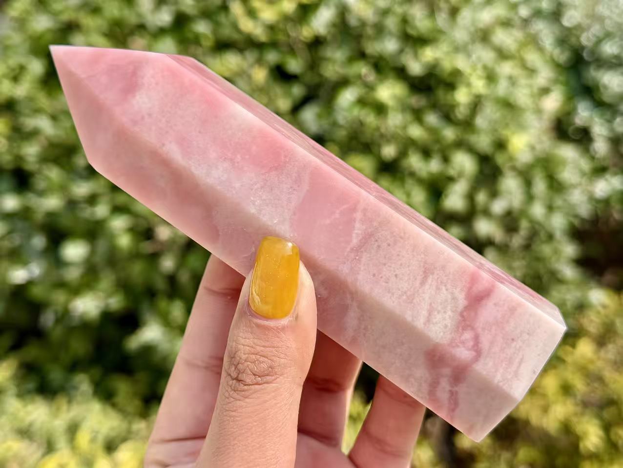 Natural Pink Opal Tower,Hand Carved Obelisk.1PC