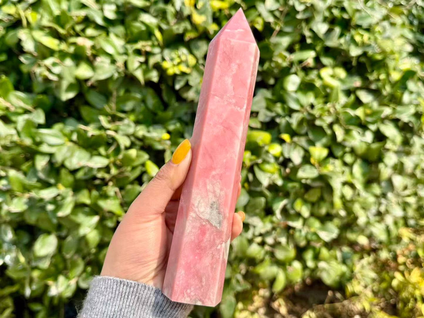 Natural Pink Opal Tower,Hand Carved Obelisk.1PC
