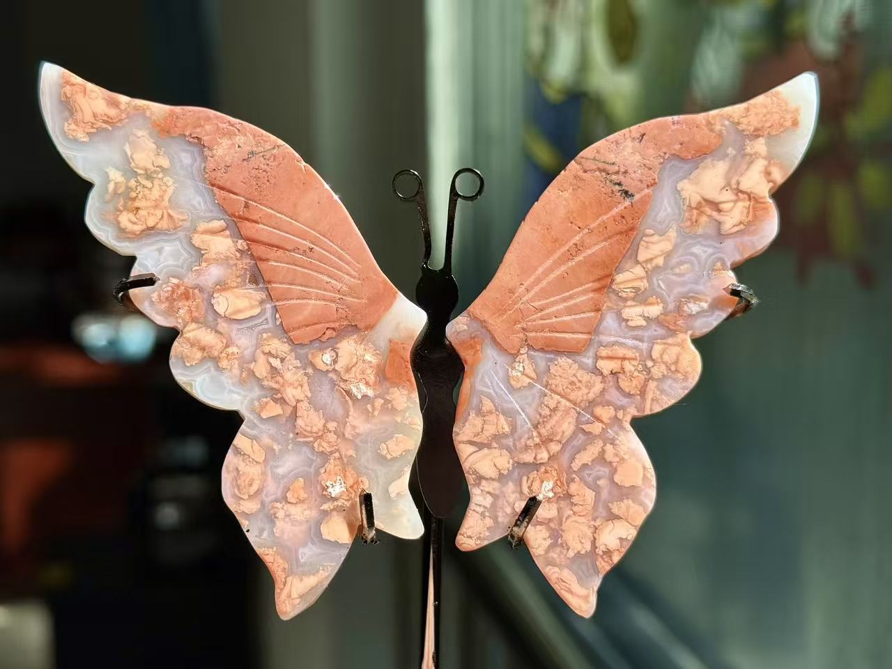 Natural Pink Sakura Agate Wing.Agate Geode Butterfly Wings.