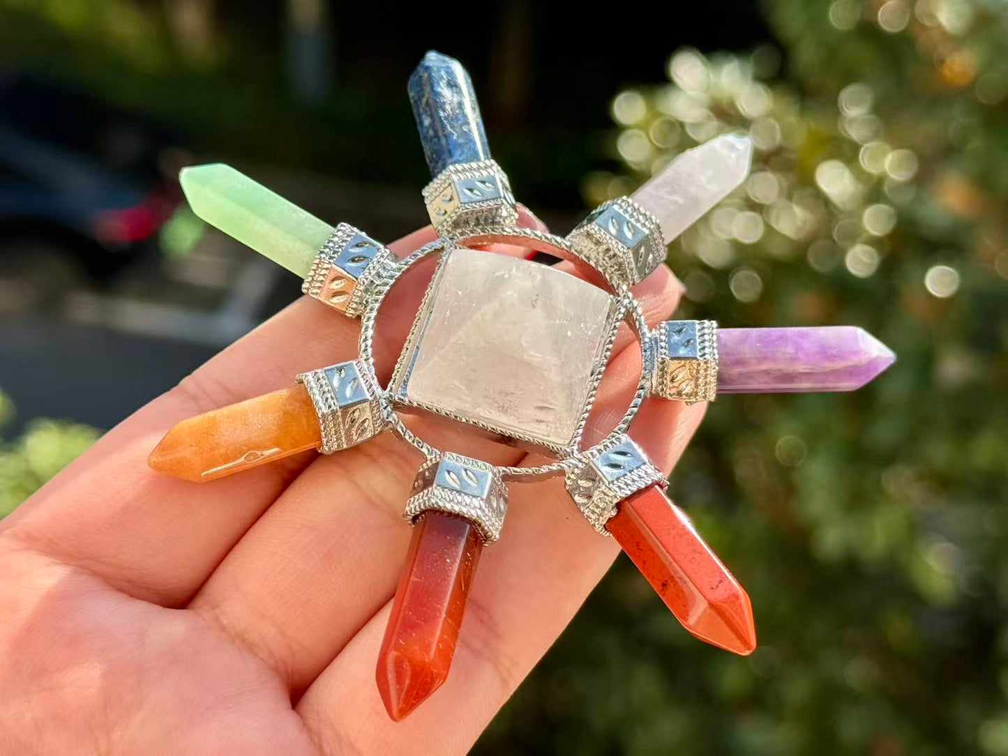 3.8''Natural Seven Chakra Energy Genarator,Clear Quartz Pyramid,Crystal Seven chakras,Crystal decor,Crystal gift ,Home decor,Crystal healing