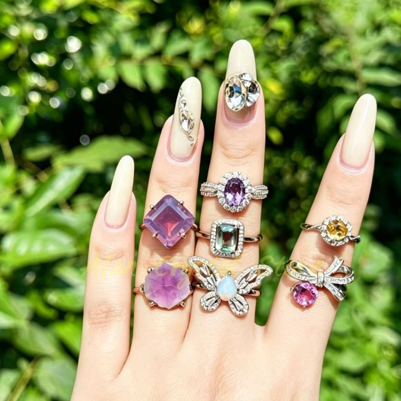10PCS Natural Crystal Quartz Rings.(Adjustable Size)