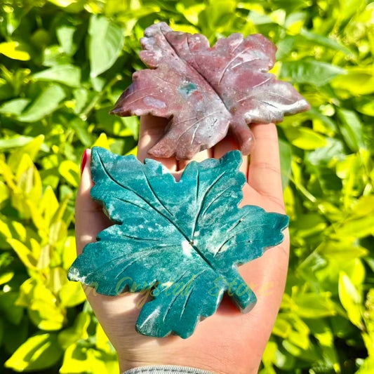 Ocean Jasper Maple Leaf Carving