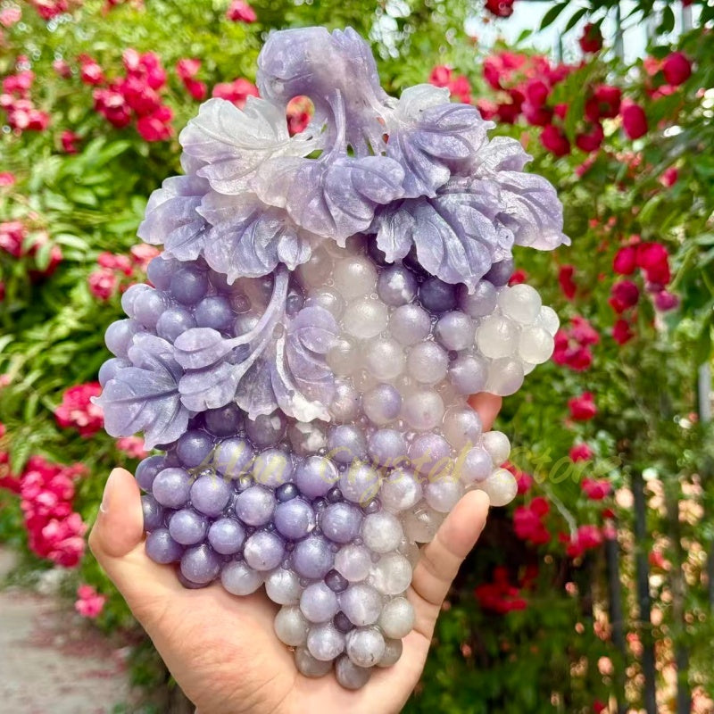 Natural Lepidolite Grape Carving