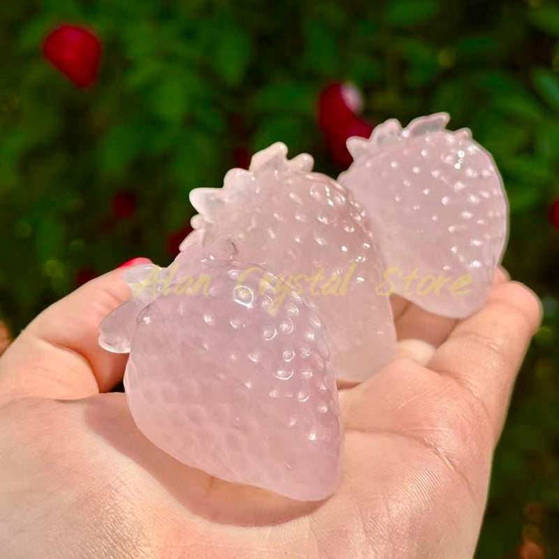 Rose Quartz Strawberry Carving