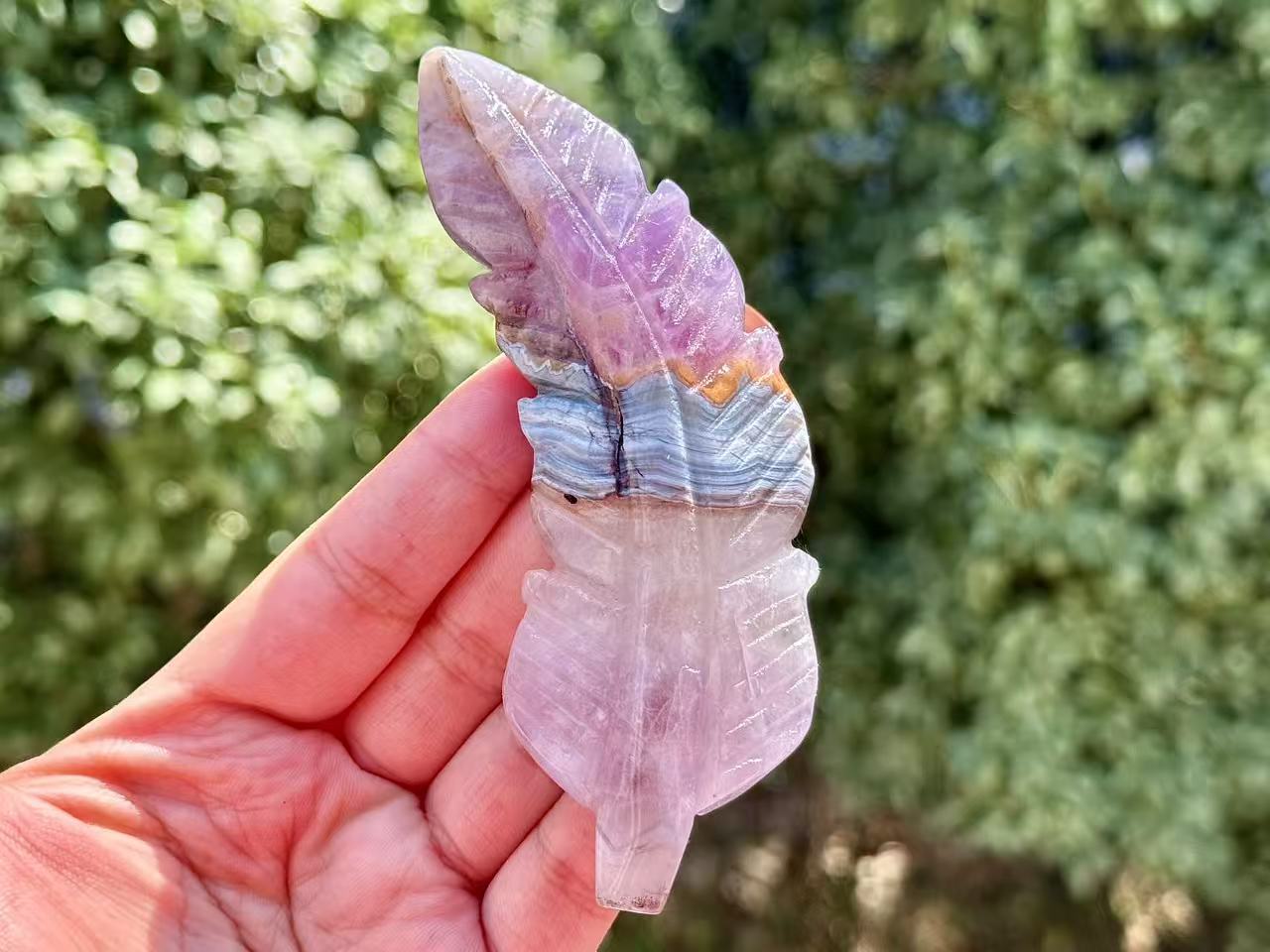 Natural Amethyst Agate Hand Carved Feather,Crystal Quartz Carving,gift for mom.1PC