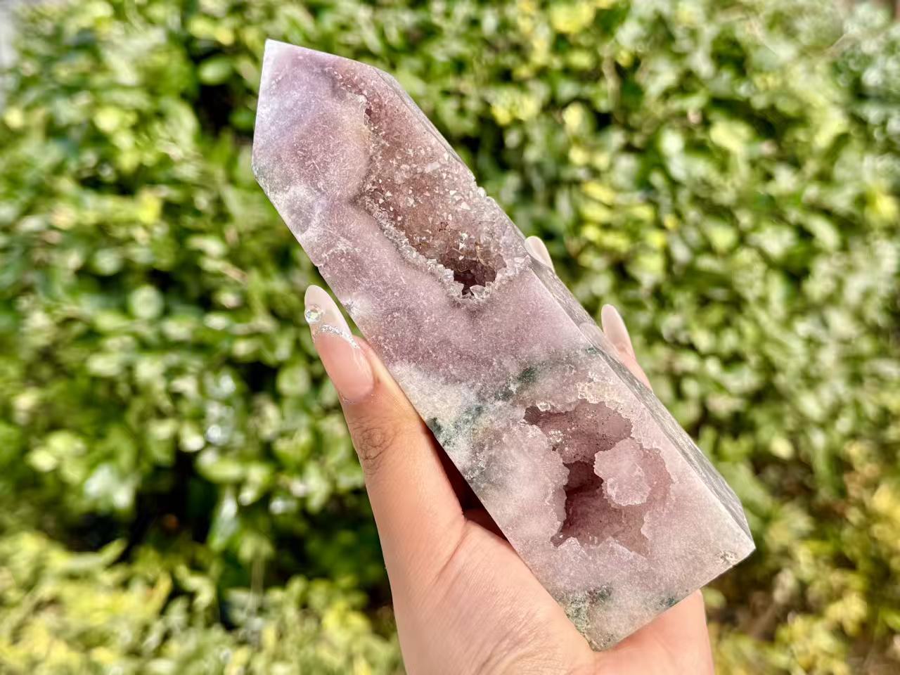 100g+ Natural Pink Purple Sakura Agate Tower,High quality Agate Geode Obelisk.