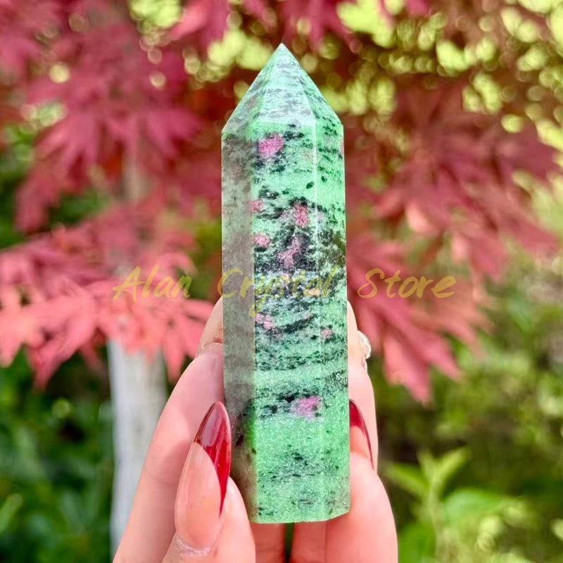 9CM+ Natural Zoisite Obelisk Carving.1PC