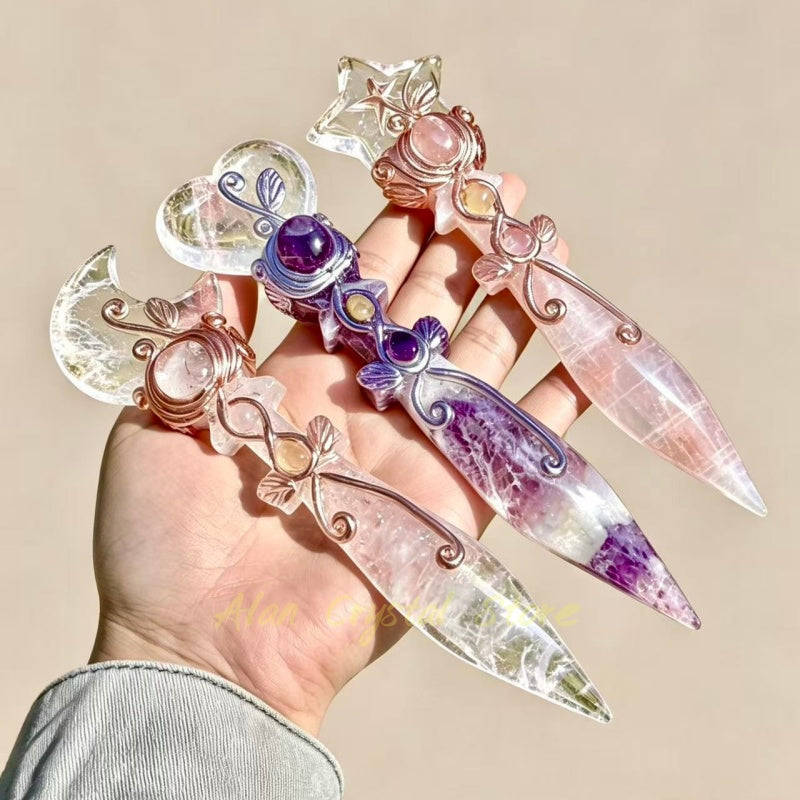 Handmade Natural Crystal Quartz Dagger,Energy Crystal Knife