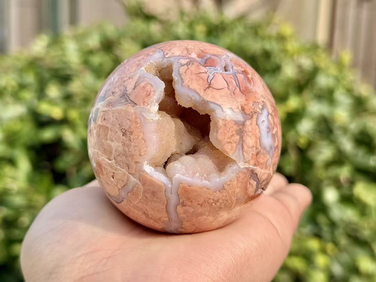 Natural Pink Sakura Agate Sphere.Geode Agate Ball.Crystal Quartz Ball.