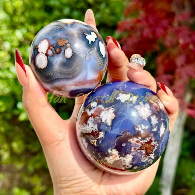 Natural Blue Sakura Agate Sphere.1PC