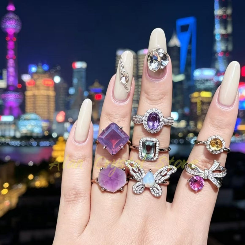 10PCS Natural Crystal Quartz Rings.(Adjustable Size)