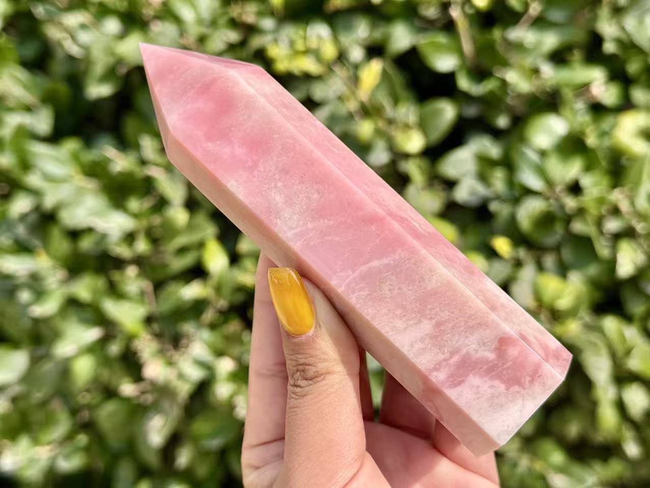 Natural Pink Opal Tower,Hand Carved Obelisk.1PC