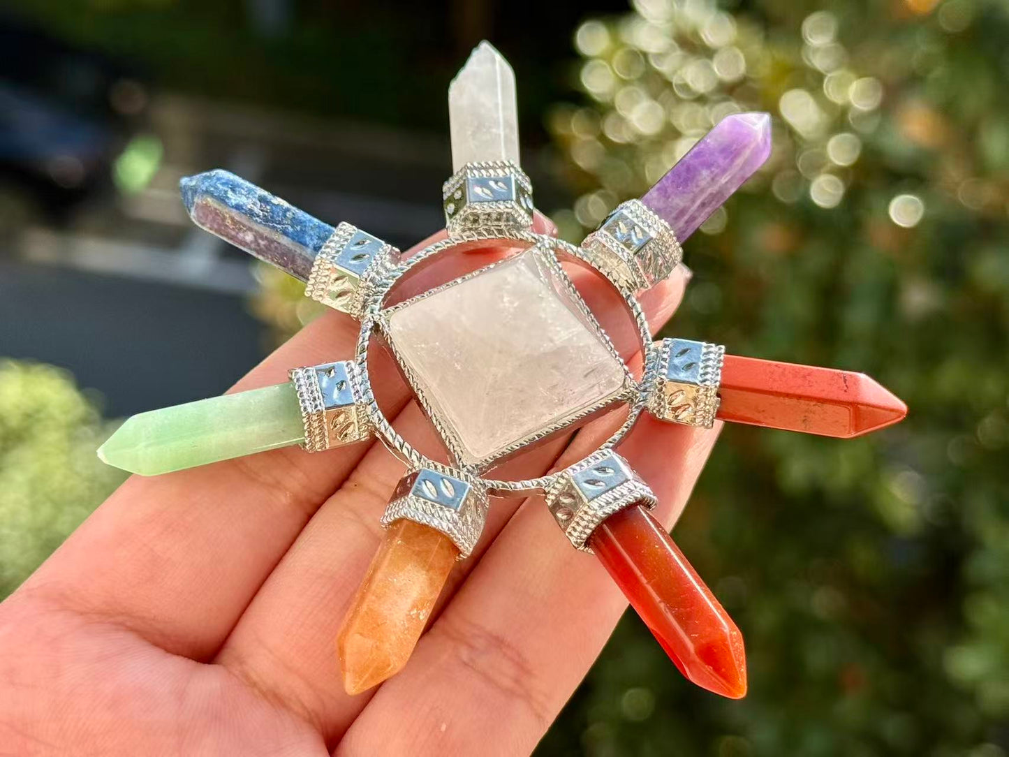 3.8''Natural Seven Chakra Energy Genarator,Clear Quartz Pyramid,Crystal Seven chakras,Crystal decor,Crystal gift ,Home decor,Crystal healing