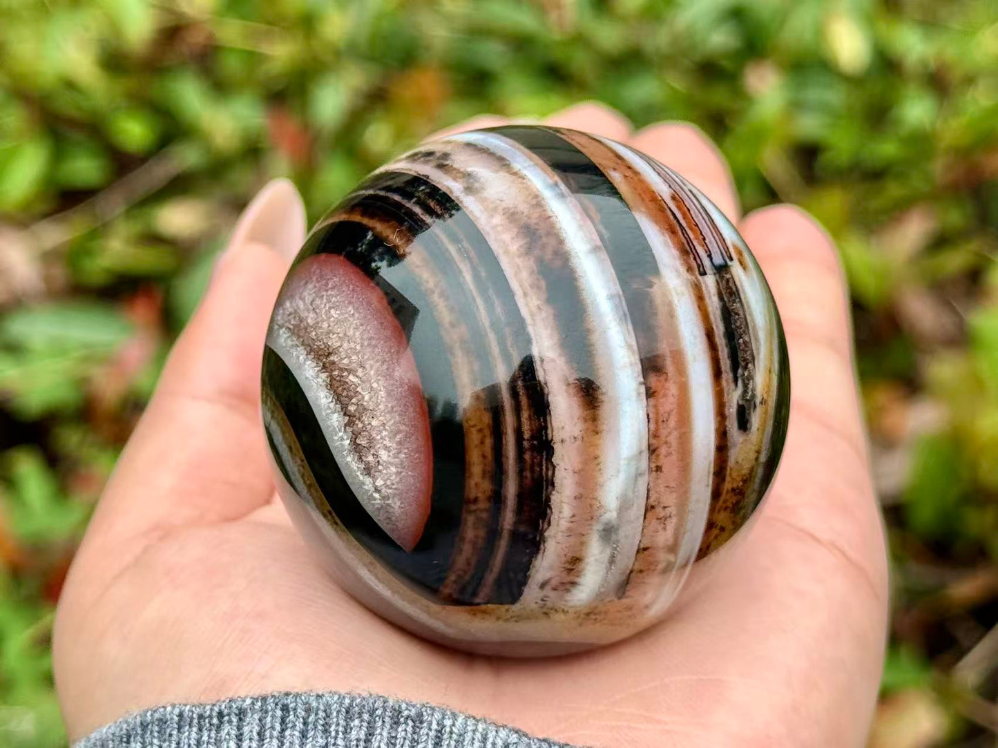 Natural Sardonyx Sphere,Agate Geode Sphere.Reiki healing Ball. +Free Base