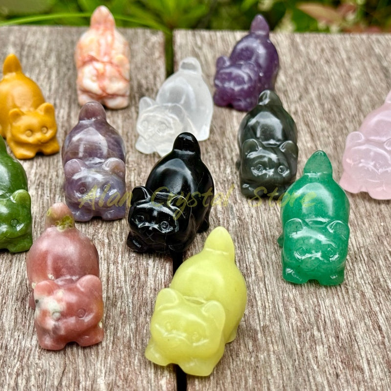 Natural Crystal Quartz Cat Carving.10PCS