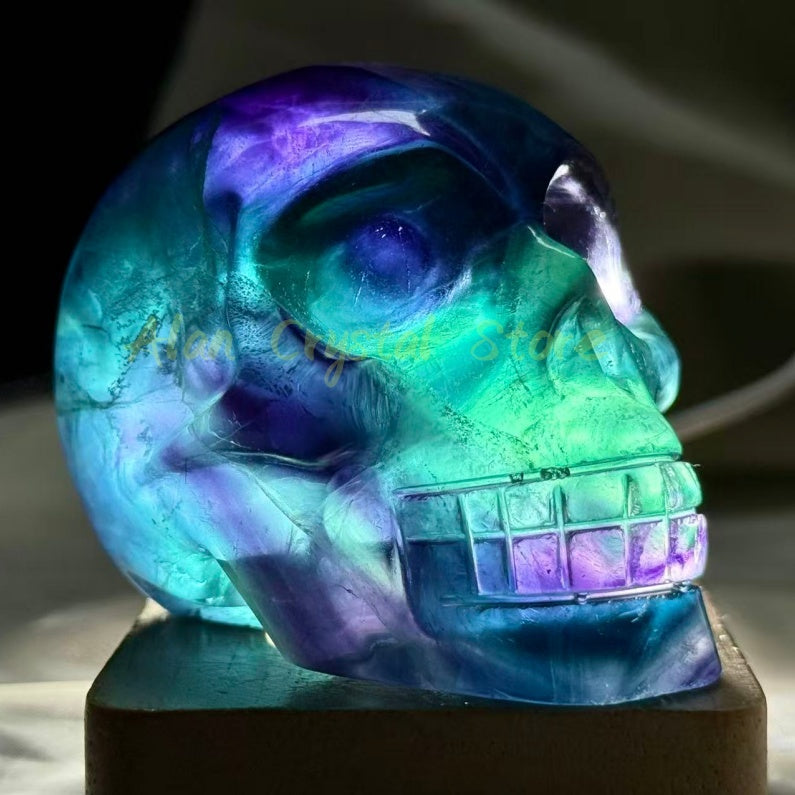 Rainbow Fluorite Skull Carving