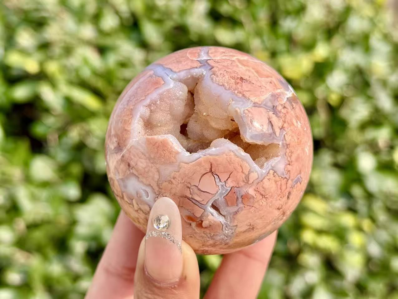 Natural Pink Sakura Agate Sphere.Geode Agate Ball.Crystal Quartz Ball.