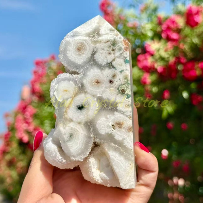 Druzy Moss Agate Tower