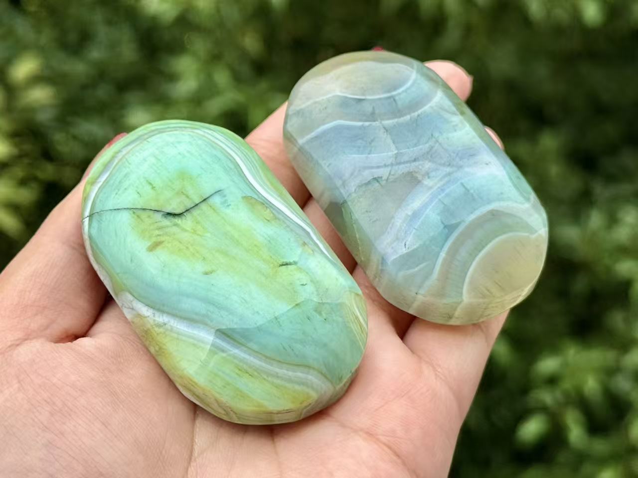 Green Agate Palm Stone,Aagte Geode Worry Stone.