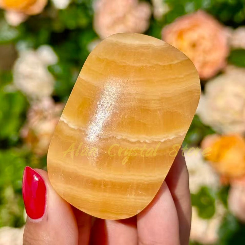 Honey Calcite Palm Stone