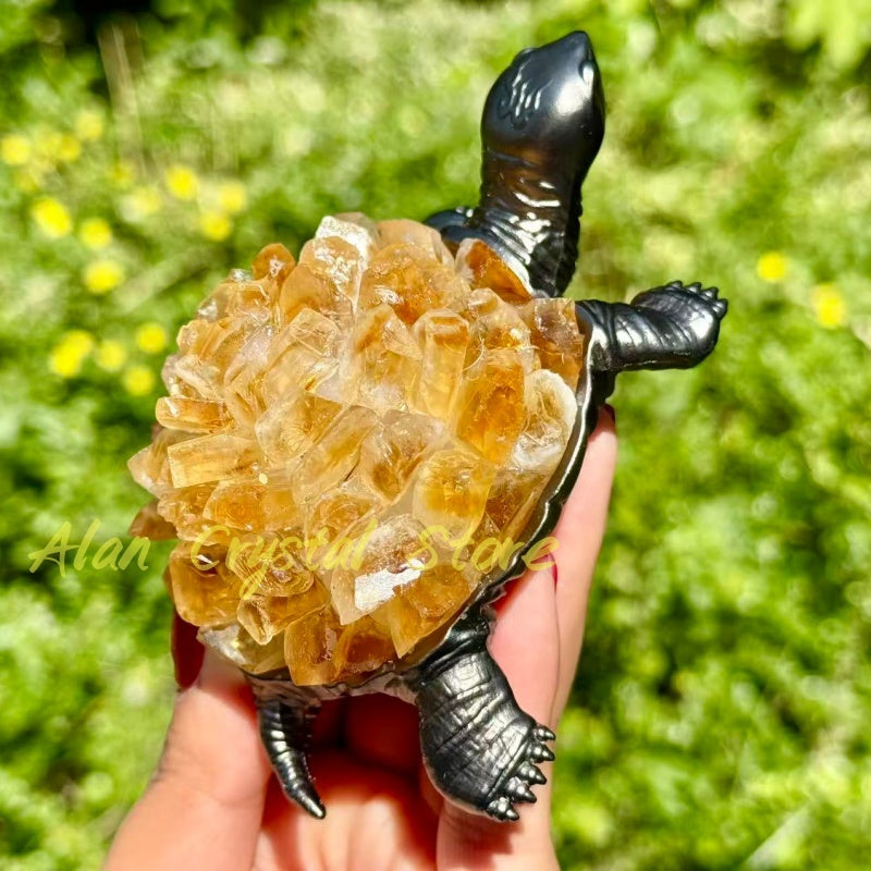 Natural Citrine Cluster Turtle.