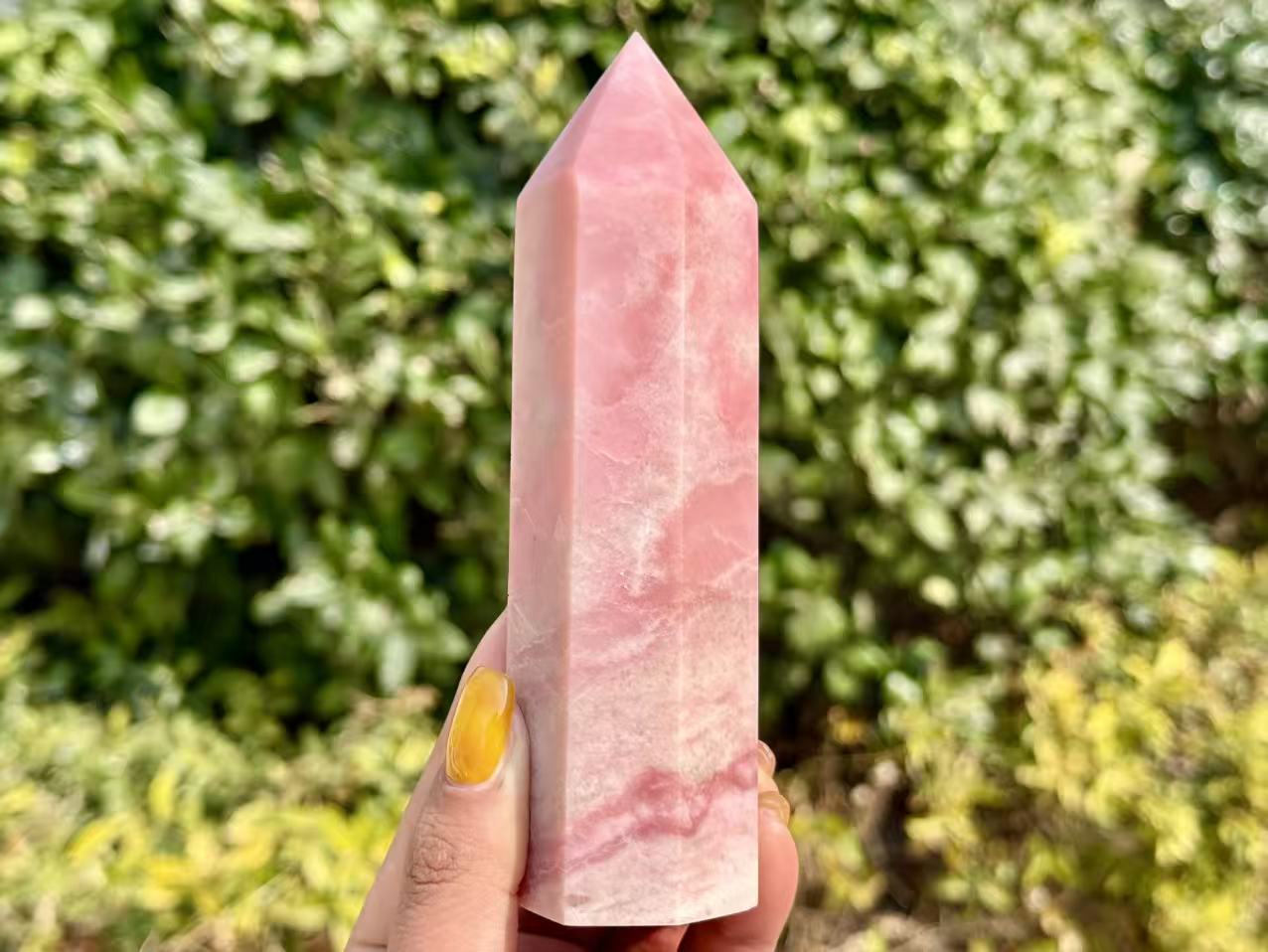 Natural Pink Opal Tower,Hand Carved Obelisk.1PC
