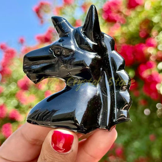 Black Obsidian Unicorn Carving