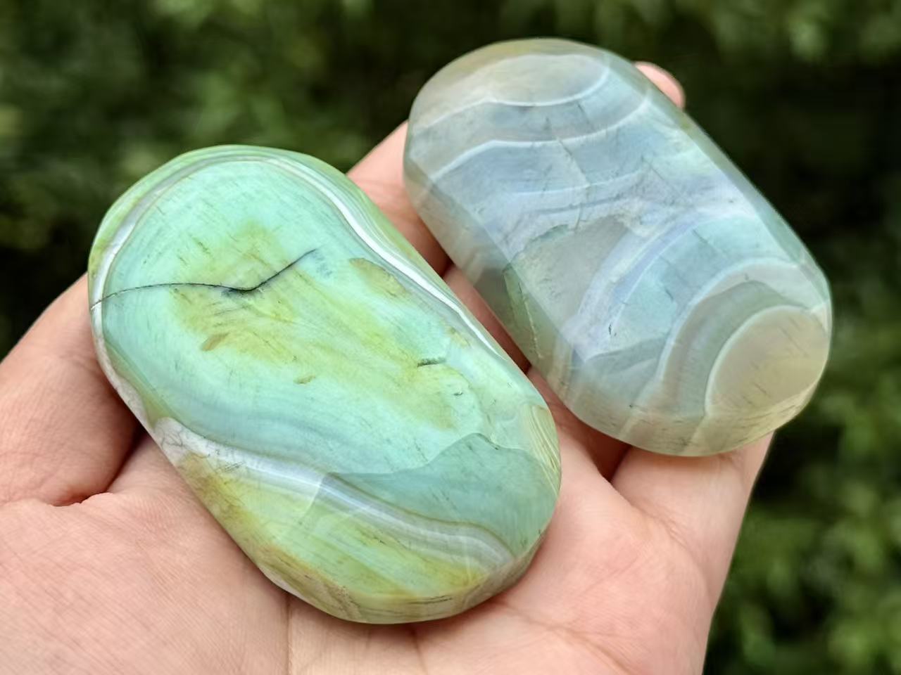 Green Agate Palm Stone,Aagte Geode Worry Stone.