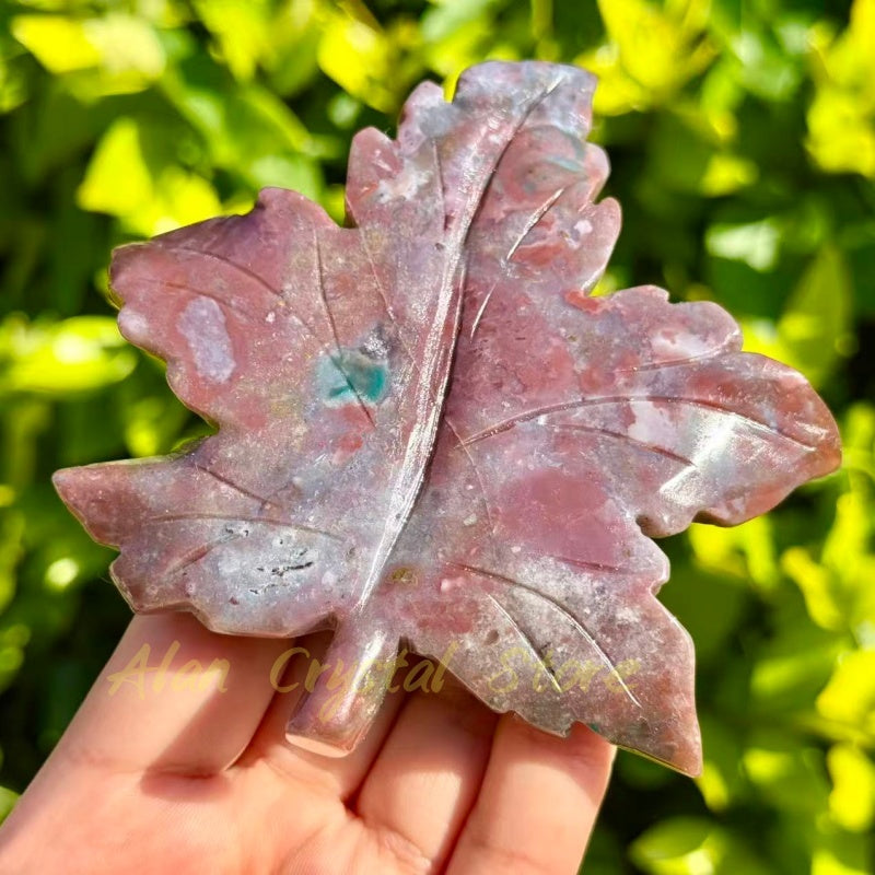Ocean Jasper Maple Leaf Carving