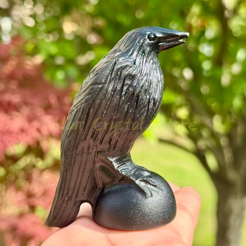 Black Obsidian Crow Carving