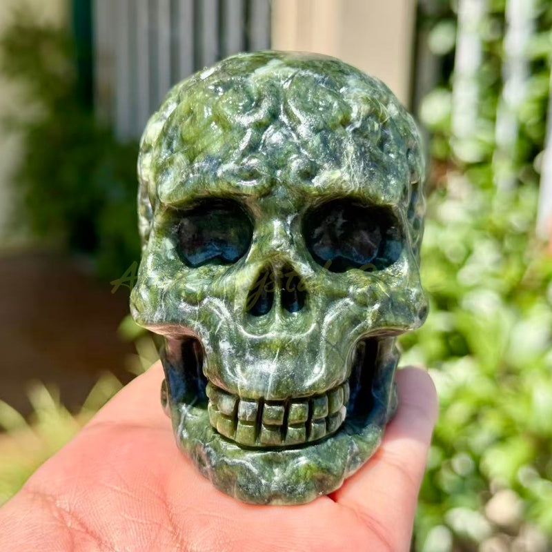 Green Jade Skull Carving