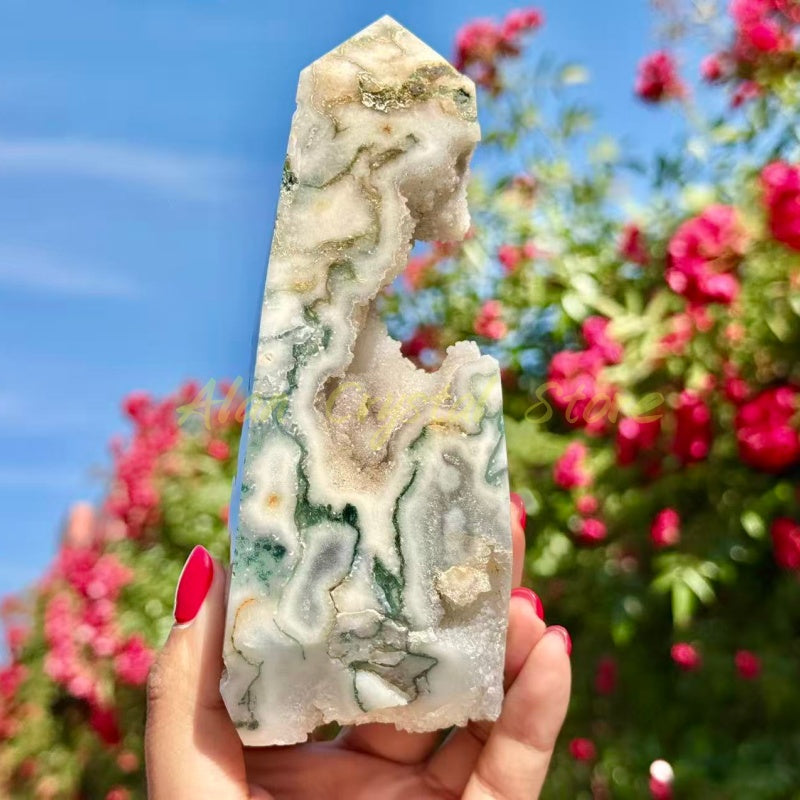 Druzy Moss Agate Tower