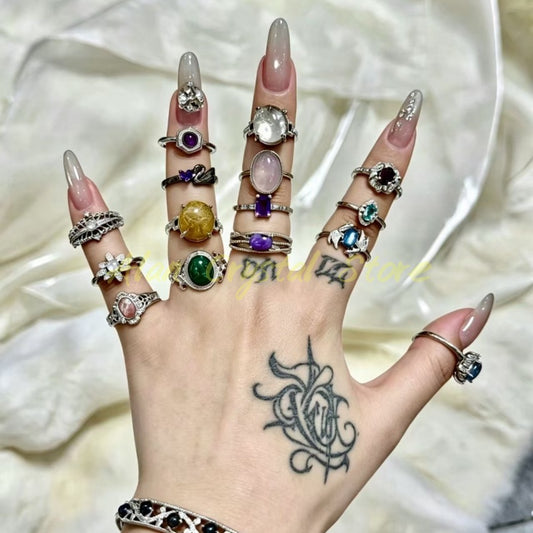 10PCS Natural Crystal Quartz Rings.(Adjustable Size)