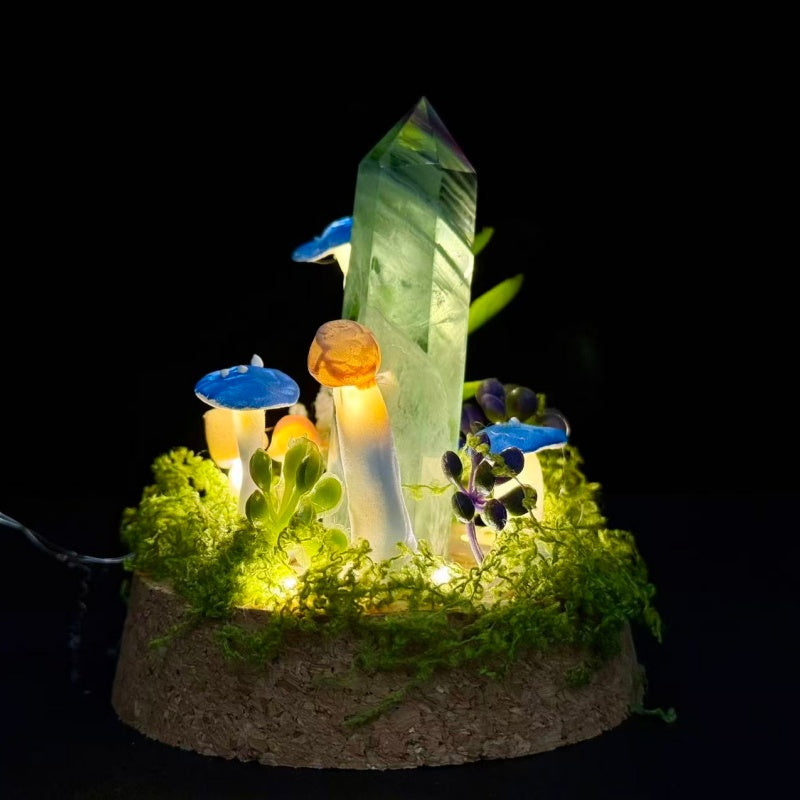 Natural Green Fluorite Obelisk Night Light.Handmade Mushroom Lamp.