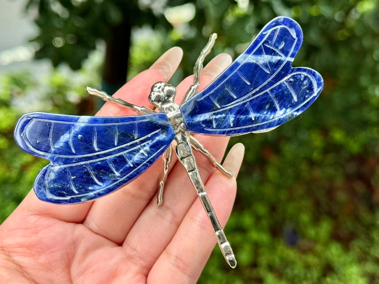 Natural Sodalite Dragonfly,Handmade Crystal quartz Dragonfly.