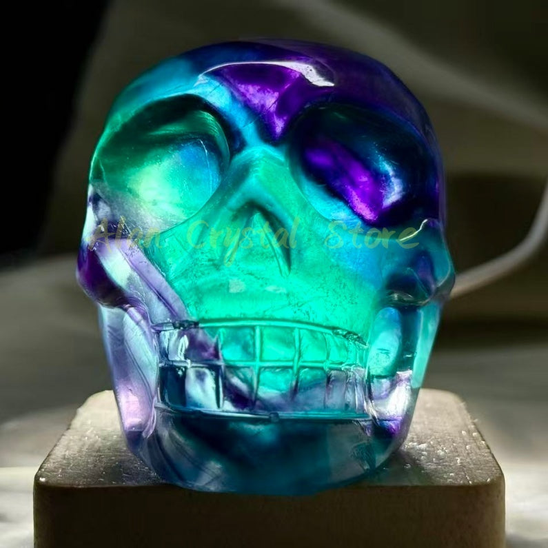 Rainbow Fluorite Skull Carving