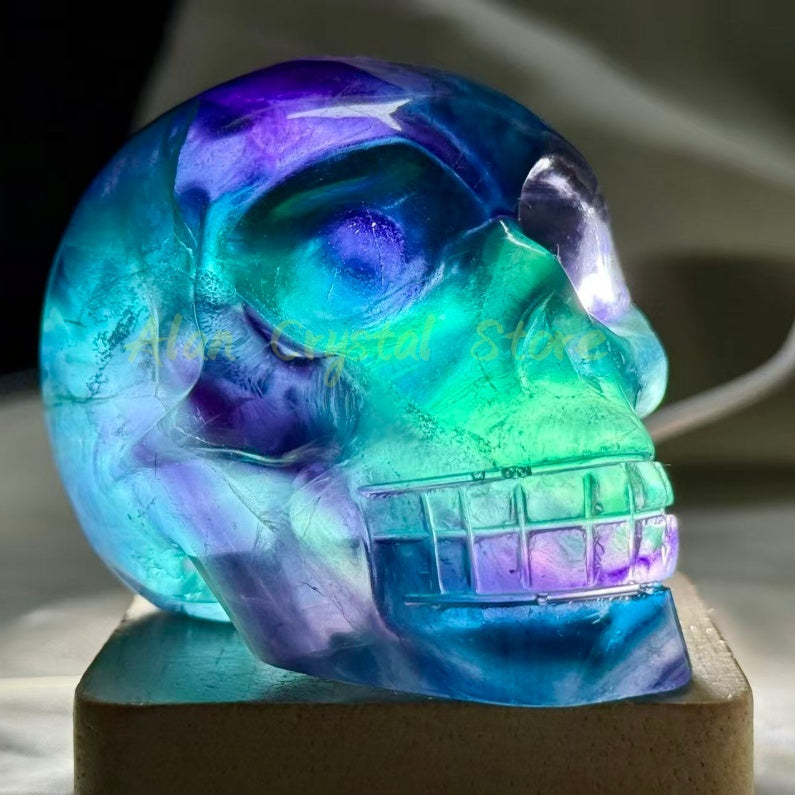 Rainbow Fluorite Skull Carving